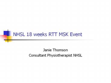 NHSL 18 weeks RTT MSK Event