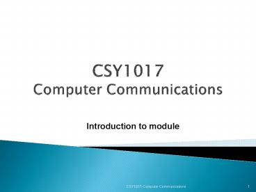 CSY1017 Computer Communications