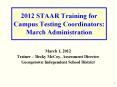 2012 STAAR Training for Campus Testing Coordinators: March Administration PowerPoint PPT Presentation
