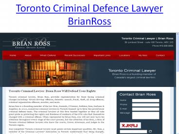 Toronto Criminal Defence Lawyer BrianRoss