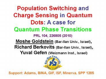 Population Switching and Charge Sensing in Quantum Dots: A case for Quantum Phase Transitions