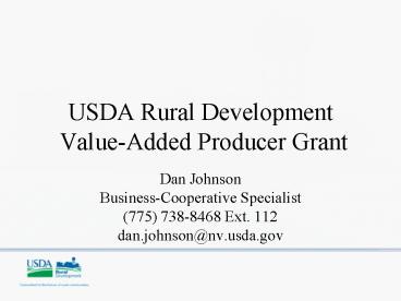 USDA Rural Development Value-Added Producer Grant
