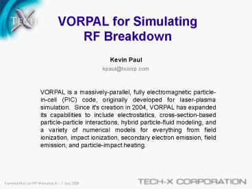 VORPAL for Simulating