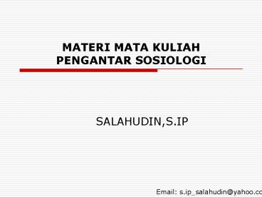 MATERI MATA KULIAH PENGANTAR SOSIOLOGI