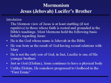 Mormonism Jesus (Jehovah) Lucifer