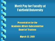 Merit Pay for Faculty at Fairfield University