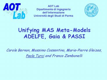 Unifying MAS Meta-Models ADELFE, Gaia