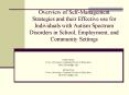 Overview of Self-Management Strategies and their Effective use for Individuals with Autism Spectrum Disorders in School, Employment, and Community Settings PowerPoint PPT Presentation