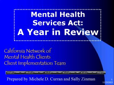 California Network of Mental Health Clients Client Implementation Team