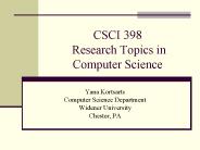 CSCI 398 Research Topics in Computer Science