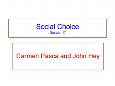 Social Choice Session 17