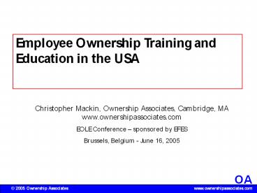 Employee Ownership Training and Education in the USA