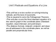 Unit 5 Radicals and Equations of a Line