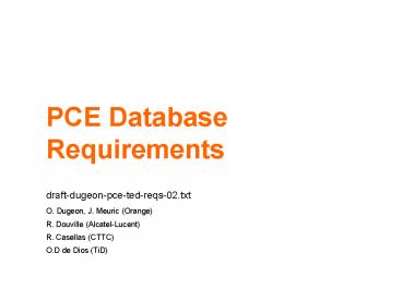PCE Database Requirements