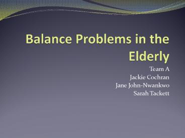 Balance Problems in the Elderly