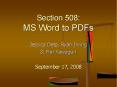Section 508: MS Word to PDFs PowerPoint PPT Presentation