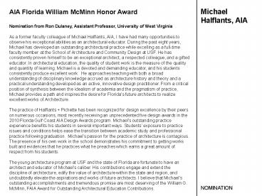 Michael Halflants, AIA