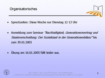 Dipl. Volksw., Dipl. Jurist Felix Probst, Universit