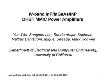 W-band InP/InGaAs/InP DHBT MMIC Power Amplifiers