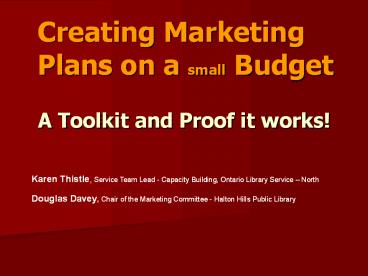 Creating Marketing Plans on a small Budget