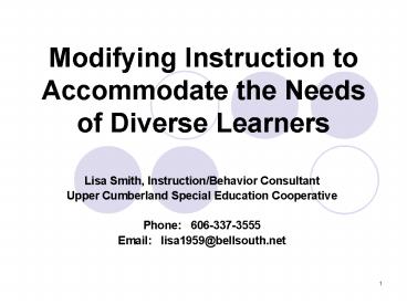 Modifying Instruction to Accommodate the Needs of Diverse Learners