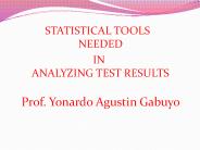 STATISTICAL TOOLS NEEDED