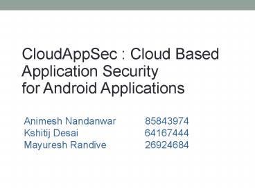 CloudAppSec : Cloud Based Application Security