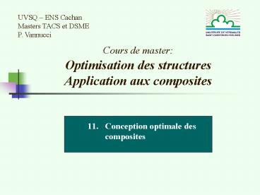 Cours de master: Optimisation des structures Application aux composites