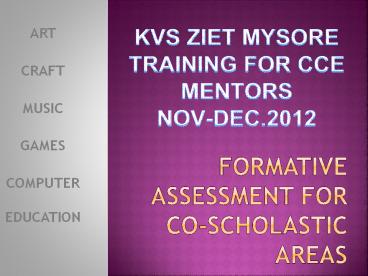 FORMATIVE ASSESSMENT FOR CO-SCHOLASTIC AREAS