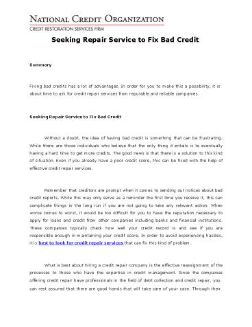 Seeking Repair Service to Fix Bad Credit