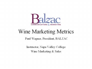 Wine Marketing Metrics
