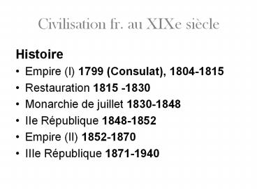 Civilisation fr. au XIXe si