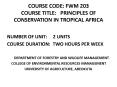 COURSE CODE: FWM 203 COURSE TITLE:  PRINCIPLES OF CONSERVATION IN TROPICAL AFRICA PowerPoint PPT Presentation