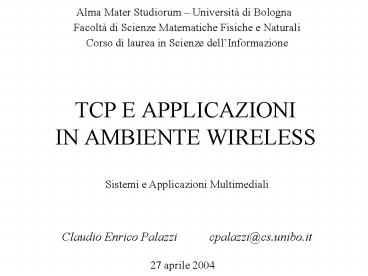 TCP E APPLICAZIONI IN AMBIENTE WIRELESS