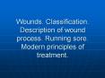Wounds. Classification. Description of wound process. Running sore. Modern principles of treatment. PowerPoint PPT Presentation