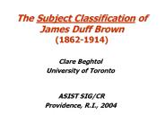 The Subject Classification of James Duff Brown (1862-1914)