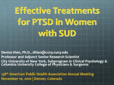 Effective Treatments for PTSD in Women with SUD
