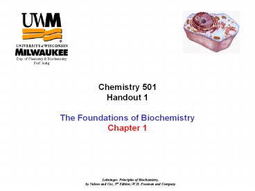 Chemistry 501  Handout 1 The Foundations of Biochemistry Chapter 1