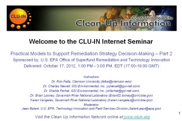 Welcome to the CLU-IN Internet Seminar