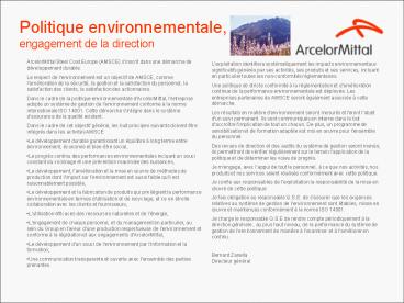 Politique environnementale, engagement de la direction