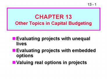 CHAPTER 13 Other Topics in Capital Budgeting