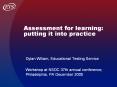 Assessment for learning: putting it into practice PowerPoint PPT Presentation