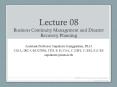 Lecture 08 Business Continuity Management and Disaster Recovery Planning PowerPoint PPT Presentation