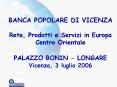 BANCA POPOLARE DI VICENZA  Rete, Prodotti e Servizi in Europa Centro Orientale  PALAZZO BONIN - LONGARE Vicenza, 3 luglio 2006 PowerPoint PPT Presentation