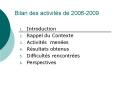Bilan des activit PowerPoint PPT Presentation