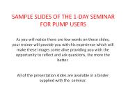 SAMPLE SLIDES OF THE 1-DAY SEMINAR FOR PUMP USERS