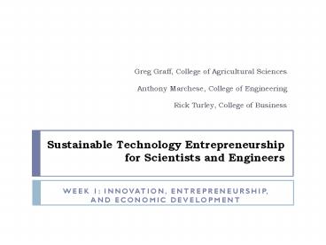 Sustainable Technology Entrepreneurship for Scientists and Engineers