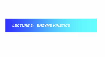 LECTURE 2:  ENZYME KINETICS