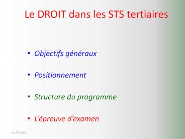 Le DROIT dans les STS tertiaires