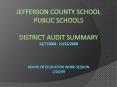 Jefferson County School Public Schools  District Audit Summary 12/7/2008 - 12/12/2008  Board of Education Work session 1/26/09 PowerPoint PPT Presentation
